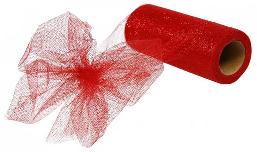 Red Glitter Tulle Decor - 6" x 25 Yards, Fabric Netting Ribbon