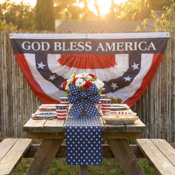 Patriotic Navy Stars Wired Ribbon - 2 1/2" x 10 Yards