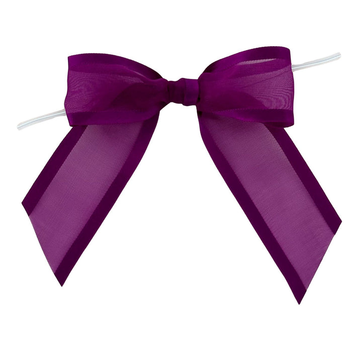 Pre-Tied Purple Organza Bows - 4" Wide, Set of 12