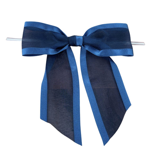 Pre-Tied Navy Blue Organza Bows - 4 1/2" Wide, Set of 12