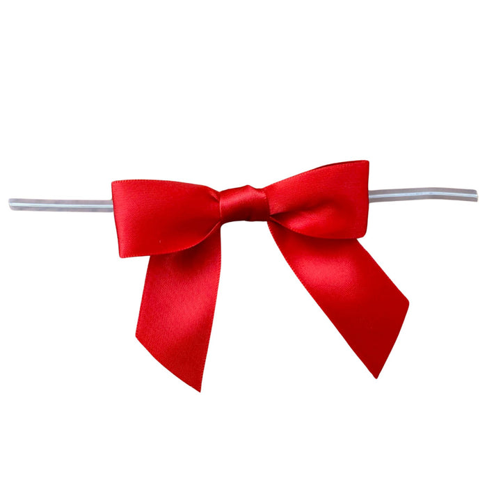 Red Satin Pre-tied Bows - 3" Wide, Set of 10, 4th of July, America 250 Anniversary, Valentine’s Day, Mother's Day, Gift Ribbons, Birthday, Gift Basket, House Warming & Anniversary, Party Decor