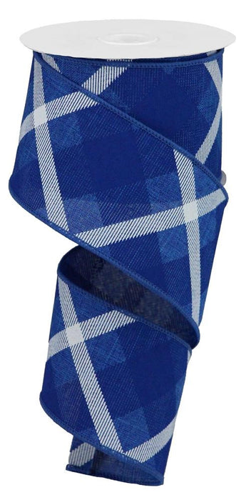 royal-blue-and-white-diagonal-plaid-wired-ribbon