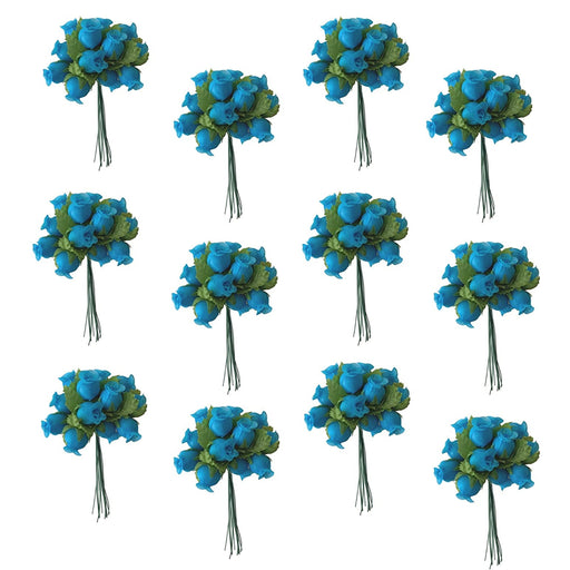 Turquoise Artificial Silk Mini Roses - 12 Dozens, 144 Rosebuds Total