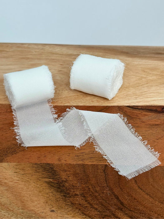 White Chiffon Ribbon for Crafts - 1 1/2" x 5 Yards, 2 Rolls, 4th of July, America’s 250th Birthday, Wedding, Reception, Bridal Shower, Embellishments, DIY, Gift Bow, Hair Bows, School Graduation
