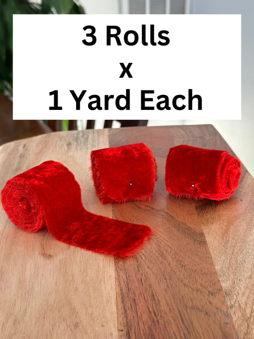Red Velvet Ribbon for Crafts - 2" x 1 Yard, 3 Rolls, 4th of July, USA 250th Anniversary, Valentine’s Day Wedding Embellishments, Bridal Shower & Reception DIY, Gift Bow & Hair Bows