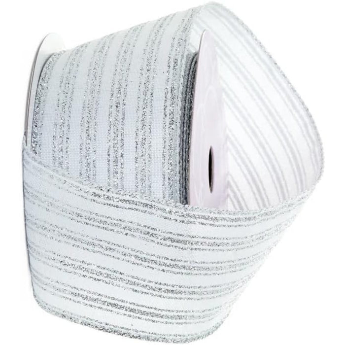 Silver Glitter Striped Wired Ribbon - 2 1/2" x 10 Yards