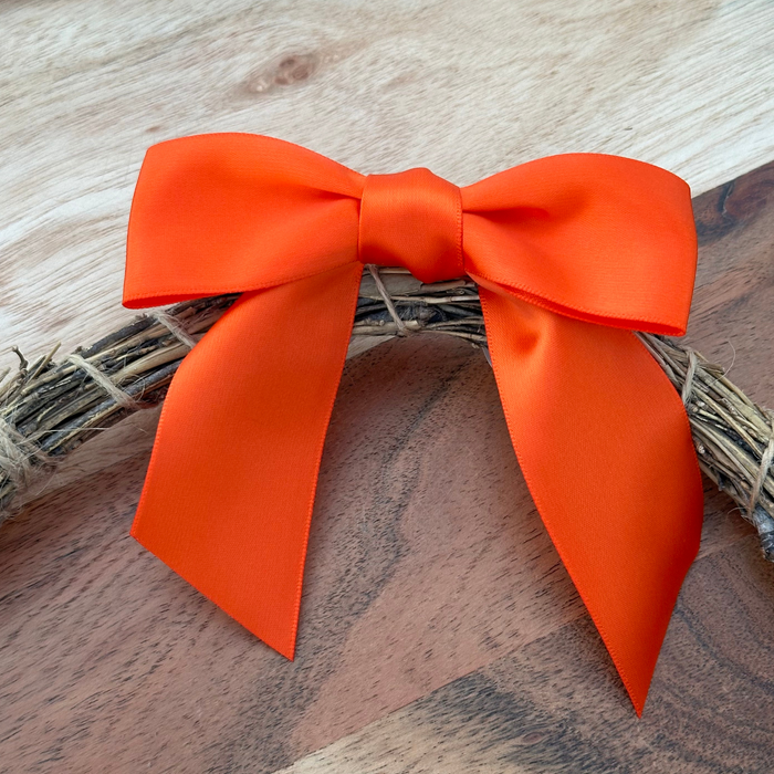 Pre-Tied Orange Satin Bows - 4 1/2" Wide, Set of 12