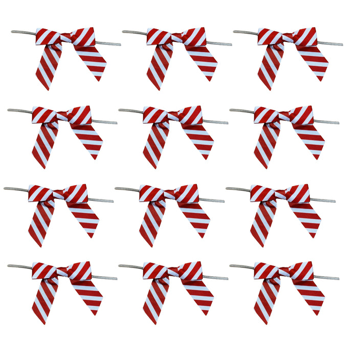 Pre-Tied Striped Christmas Bows - 3 1/4" Wide, Set of 12