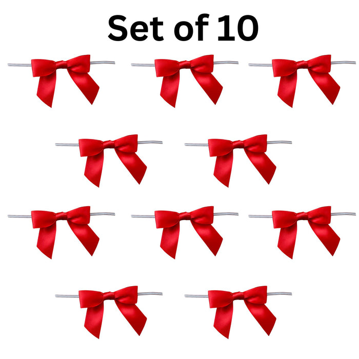 Red Satin Pre-tied Bows - 3" Wide, Set of 10, 4th of July, America 250 Anniversary, Valentine’s Day, Mother's Day, Gift Ribbons, Birthday, Gift Basket, House Warming & Anniversary, Party Decor