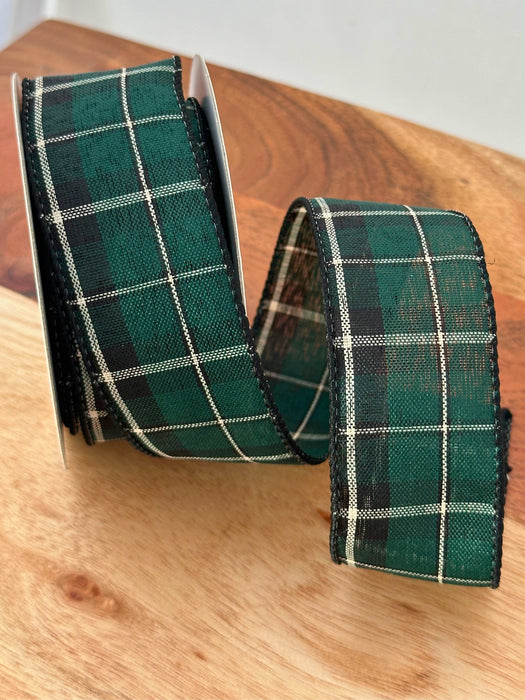 Black and Green Plaid Christmas Ribbon - 1 1/2" x 10 Yards