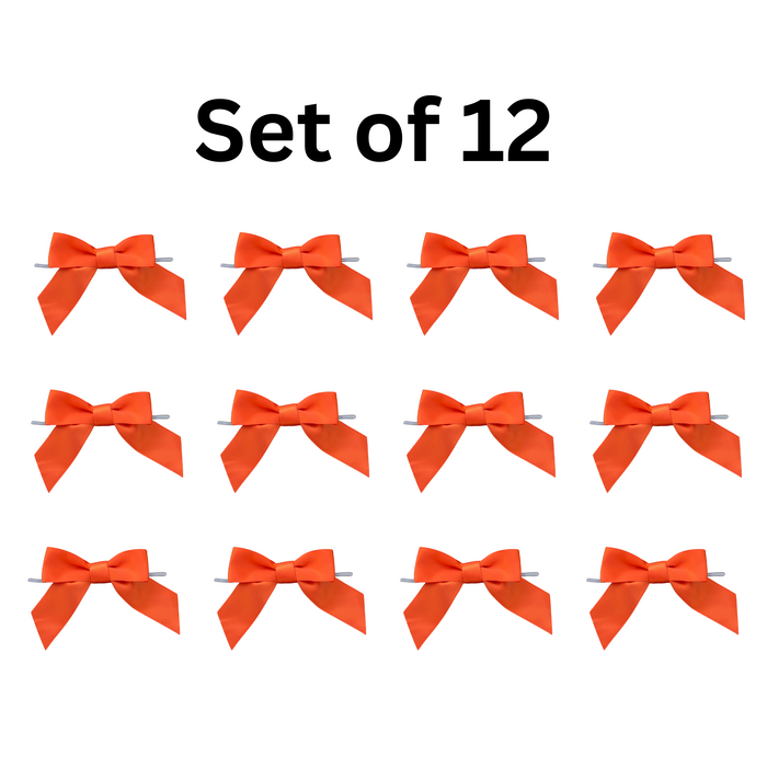 Pre-Tied Orange Satin Bows - 4 1/2" Wide, Set of 12