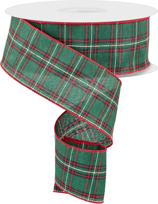 Rustic Plaid Wired Christmas Ribbon - 2 1/2" x 50 Yards, Emerald, Red, Black, White