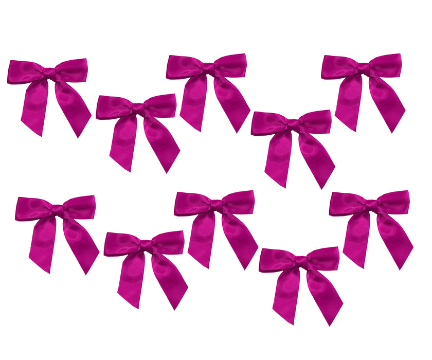 Fuchsia Pink Satin Pre-Tied Bows - 3" Wide, Set of 10