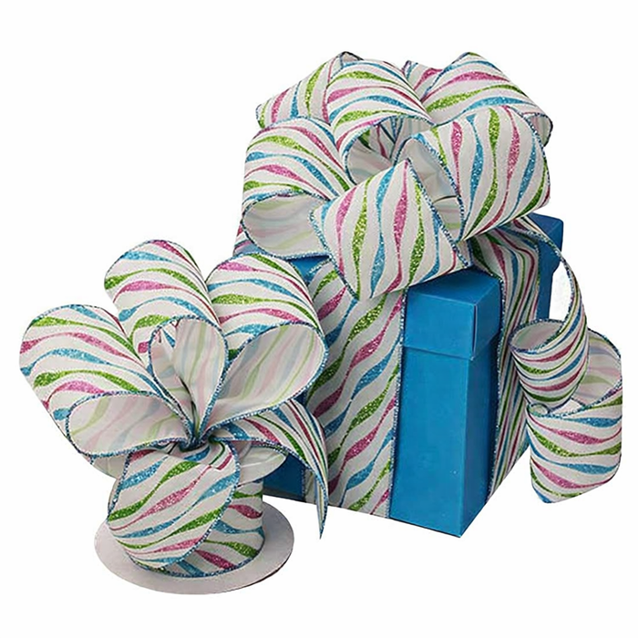 Spring Swirl Glitter Wired Ribbon - 2 1/2" x 10 Yards