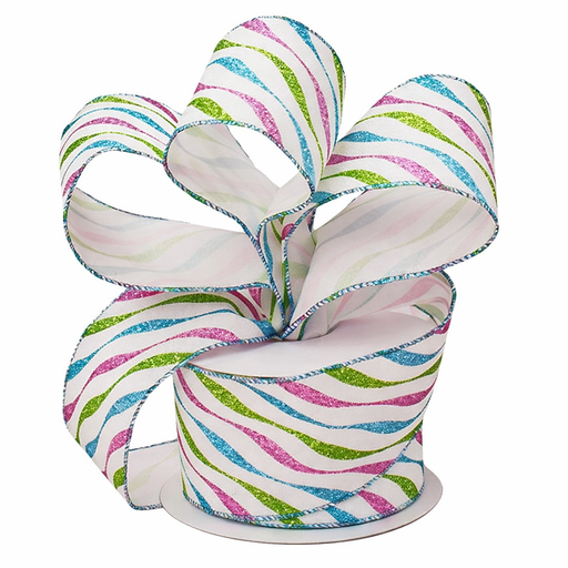 Spring Swirl Glitter Wired Ribbon - 2 1/2" x 10 Yards