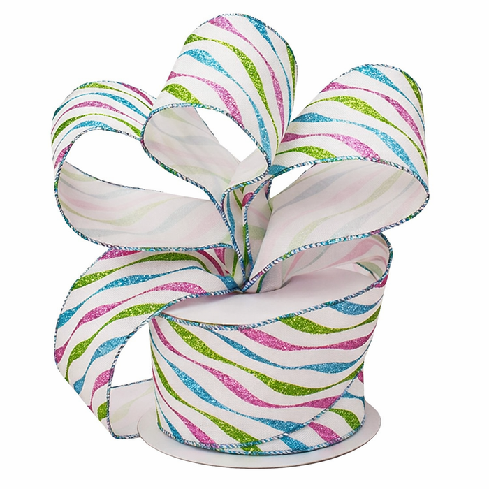 Spring Swirl Glitter Wired Ribbon - 2 1/2" x 10 Yards