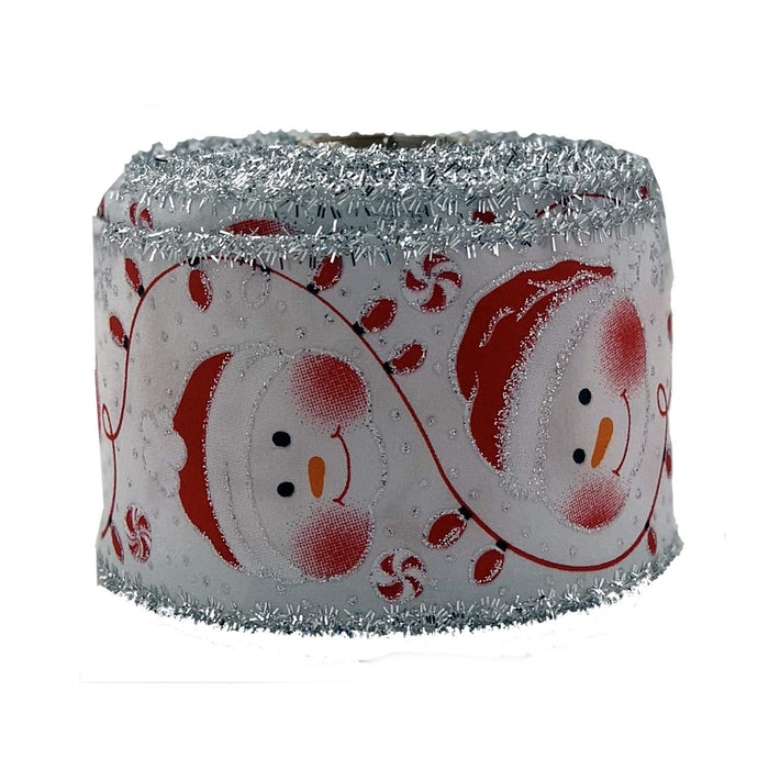 Christmas Tinsel Wired Edge Ribbon - 2 1/2" x 10 Yards, Smiling Snowman, Glitter Snowflakes and Christmas Lights, Gifts, Bows, Wreath, Presents, Decor, Boxing Day, Gift Basket
