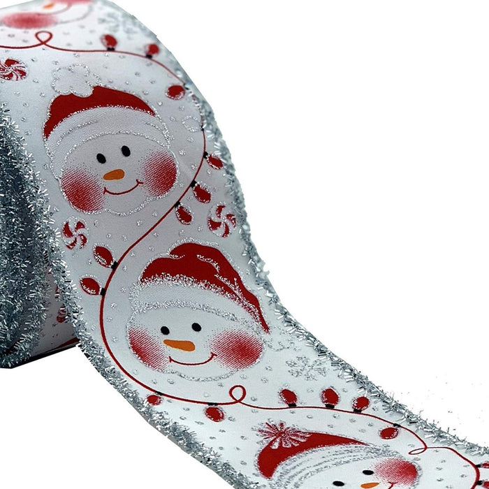 Christmas Tinsel Wired Edge Ribbon - 2 1/2" x 10 Yards, Smiling Snowman, Glitter Snowflakes and Christmas Lights, Gifts, Bows, Wreath, Presents, Decor, Boxing Day, Gift Basket
