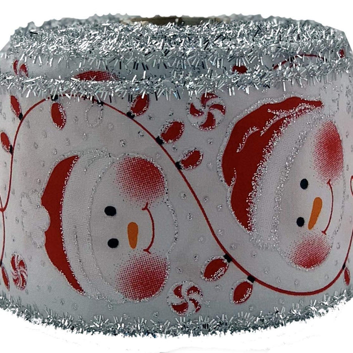 Christmas Tinsel Wired Edge Ribbon - 2 1/2" x 10 Yards, Smiling Snowman, Glitter Snowflakes and Christmas Lights, Gifts, Bows, Wreath, Presents, Decor, Boxing Day, Gift Basket