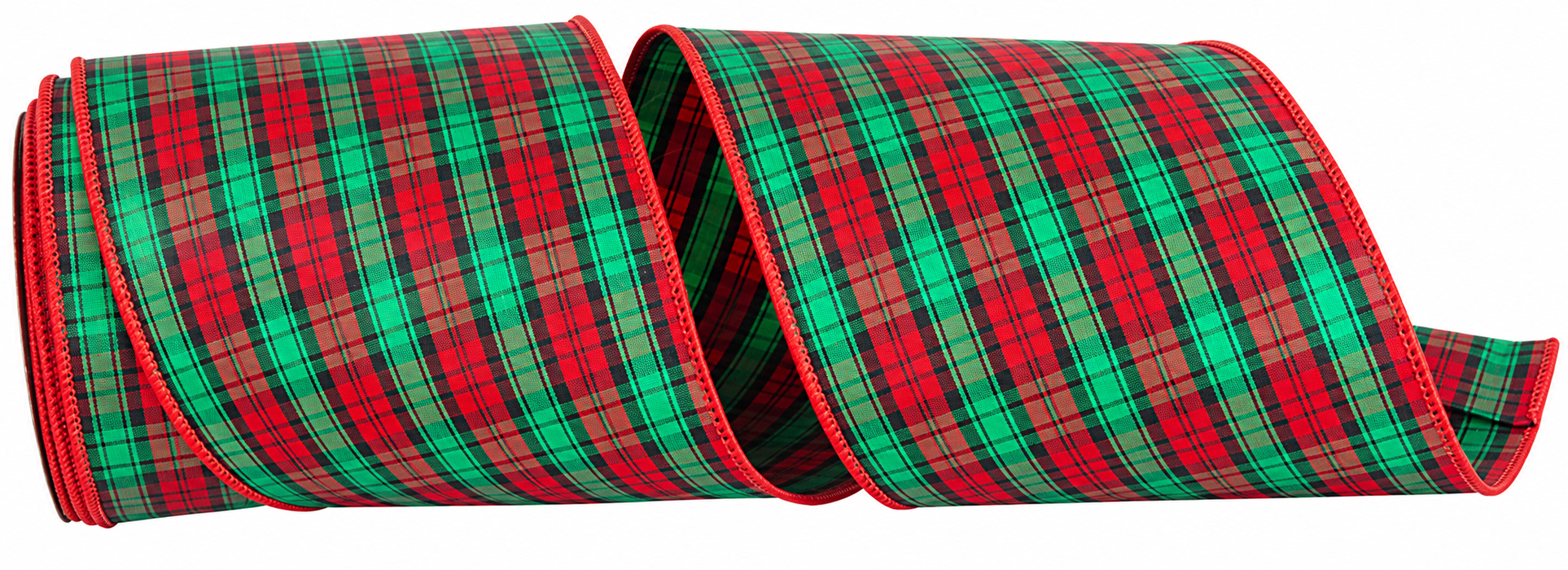 Red Green Christmas Plaid Ribbon - 4" x 10 Yards, Red Wired Edges, Tartan Plaid, Garland Decor, Gift Bows, Gift Wrapping, Wreath, Presents, Tree Topper, Boxing Day