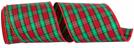 Red Green Christmas Plaid Ribbon - 4" x 10 Yards, Red Wired Edges, Tartan Plaid, Garland Decor, Gift Bows, Gift Wrapping, Wreath, Presents, Tree Topper, Boxing Day