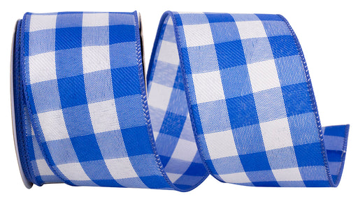 Royal Blue White Plaid Wired Ribbon - 2 1/2 Inch x 10 Yards