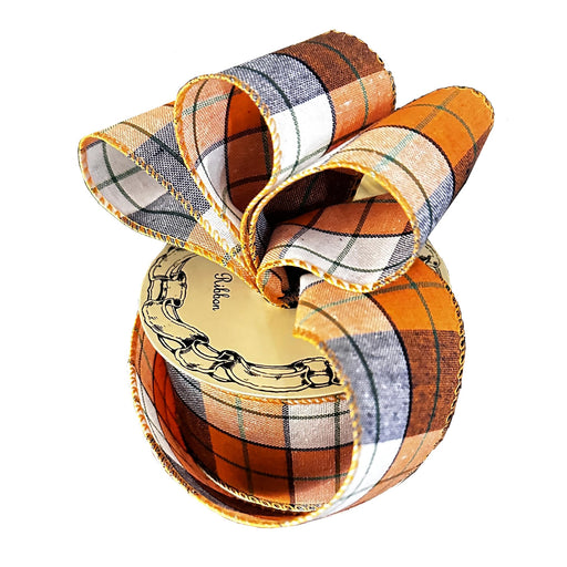 Fall Plaid Wired Ribbon - 2 1/2" x 10 Yards, Halloween, Fall, Thanksgiving, Christmas, Orange, Beige, Black, Decor, Wreath, Farmhouse Decoration, Garland, Gifts, Bows