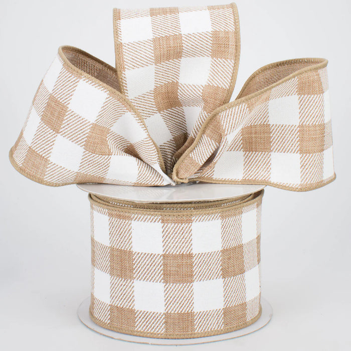 Tan Plaid Wired Edge Ribbon - 2 1/2" x 10 Yards