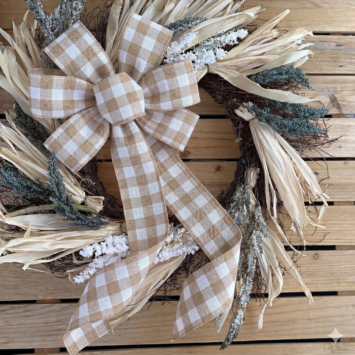 Tan Plaid Wired Edge Ribbon - 2 1/2" x 10 Yards