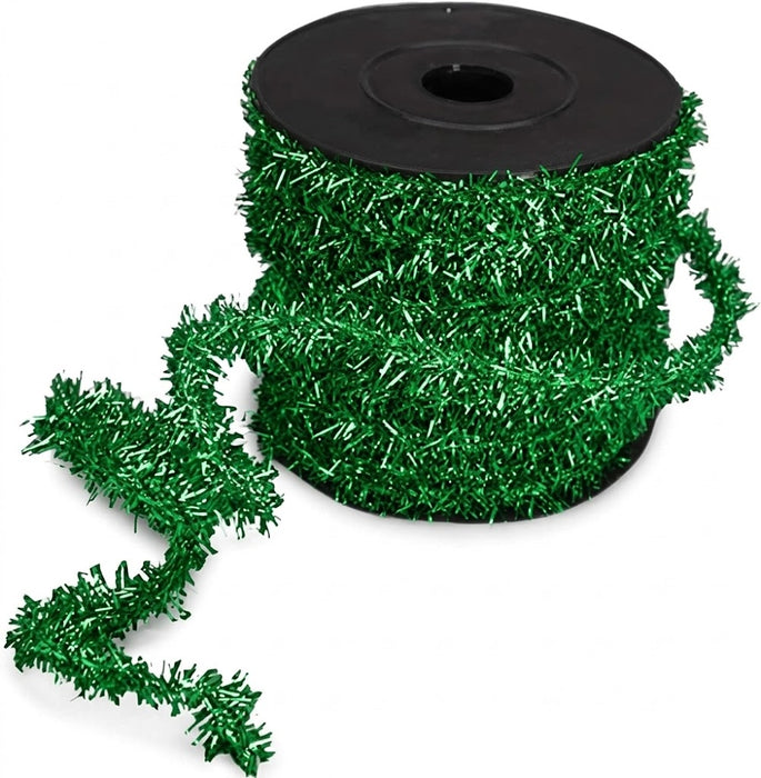 Green Metallic Tinsel Wired Cord - 1/2" x 10 Yards, Halloween, Fall, Sparkling Decor, Wreaths, Gift Wrapping, Bows, Crafts, Birthday, DIY, Spooky Garland, Party Decorations, Costume Trim