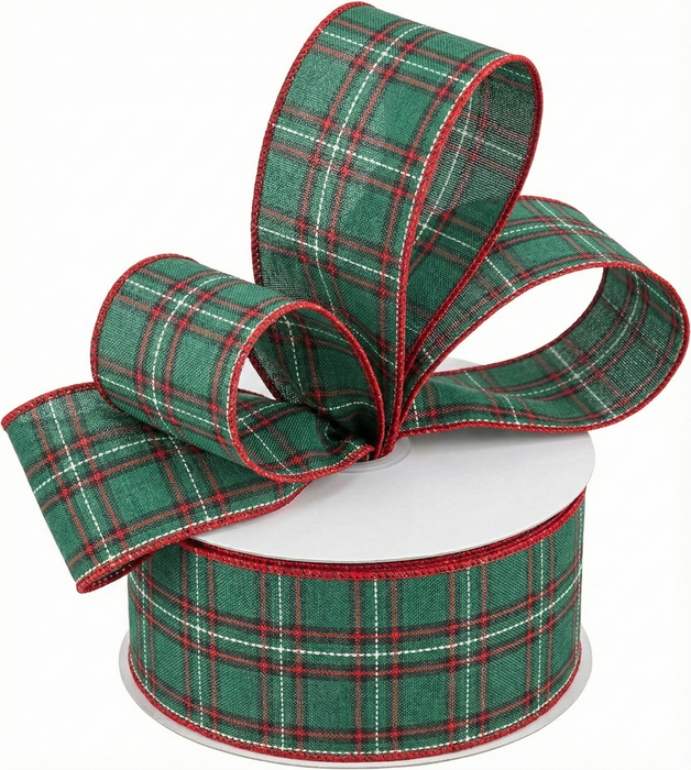 Rustic Plaid Wired Christmas Ribbon - 2 1/2" x 50 Yards, Emerald, Red, Black, White