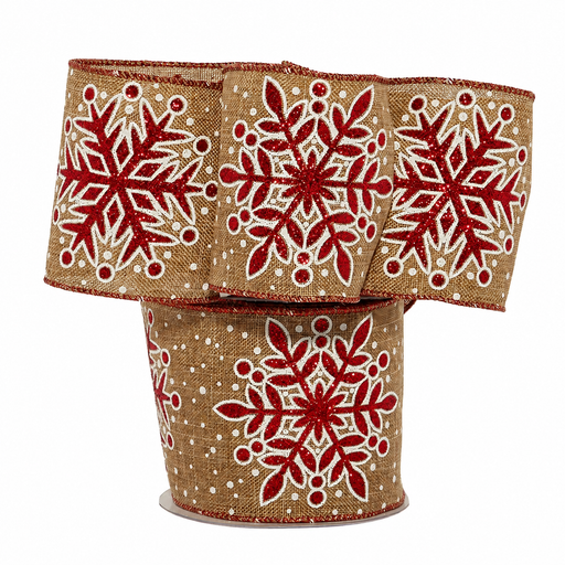 Red Sparkling Christmas Snowflakes Ribbon - 2 1/2" x 10 Yards, Red Glitter, Tree Decoration, Garland, Gifts, Wrapping, Wreaths, Boxing Day, Fundraiser, Wired Edge