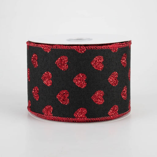 Metallic Red Glitter Hearts Ribbon – 2 1/2" x 10 Yards