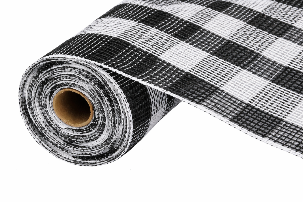 Buffalo Plaid Checkered Deco Mesh - 10" x 10 Yards, Black & White