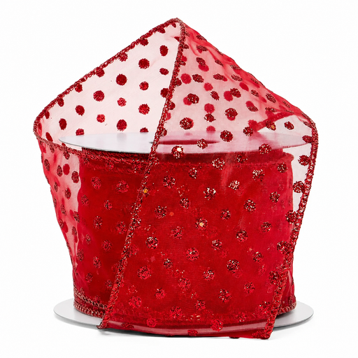 Red Sheer Polka Dots Ribbon - 2 1/2" x 10 Yards, Labor Day, Fall, Election Day, Veterans Day, Christmas, Anniversary, Birthday, Wreath, Fundraiser, School, Office, Wedding