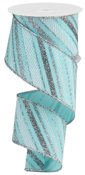 Metallic Ice Blue, Silver, White Ribbon - 2 1/2" x 10 Yards