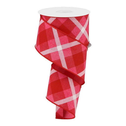 Pink and Red Plaid Wired Edge Ribbon - 2 1/2" x 10 Yards