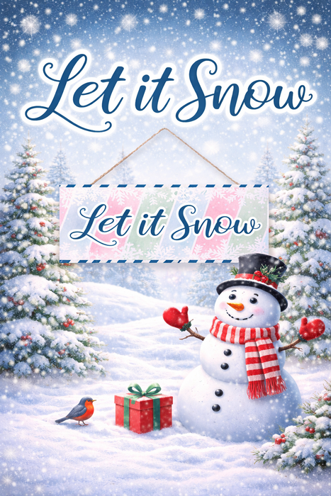 Let It Snow Glitter Wooden Sign - 12.5" x 6", Light Blue Pink & Green Stripes