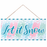 Let It Snow Glitter Wooden Sign - 12.5" x 6", Light Blue Pink & Green Stripes