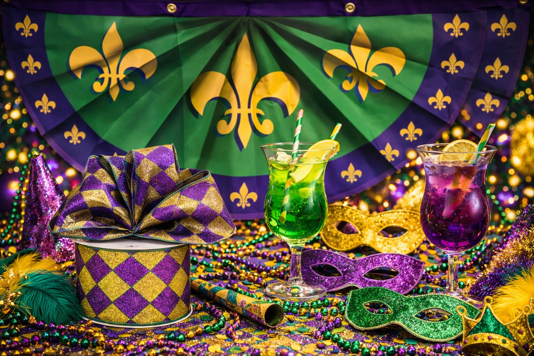 Harlequin Glitter Diamonds Wired Ribbon - 2 1/2" x 10 Yards, Purple & Gold, Emerald Green Accents, Mardi Gras, Easter, Carnival, Argyle, Holiday Garland, Gifts, Wreaths, Bows, Christmas