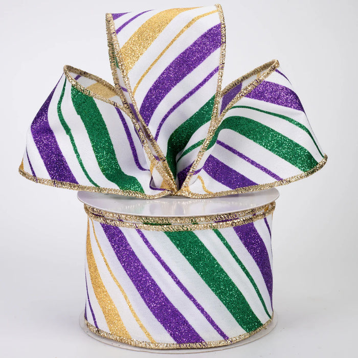 Glitter Striped Mardi Gras Ribbon - 2 1/2" x 10 Yards