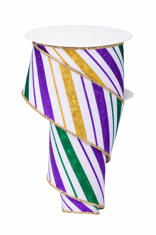 Glitter Striped Mardi Gras Ribbon - 2 1/2" x 10 Yards