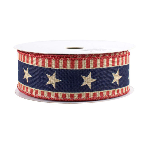 Stars and Bars Patriotic Ribbon - 1 1/2" x 10 Yards, Labor Day, Election Day, Veterans Day, America 250 Anniversary, American Flag Wired Ribbon, Crafts, USA Decor, Rustic, Rally