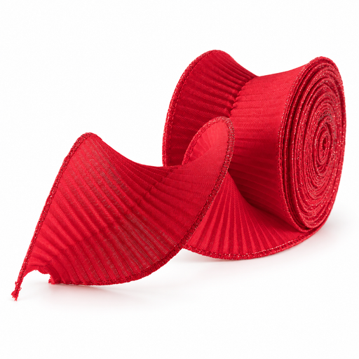 Classic Christmas Red Pleated Ribbon - 3" x 5 Yards, Non-Wired Edges, Wreath, Tree Wrapping, Garland, Swag, Birthday, Country Farmhouse, Winter Decor