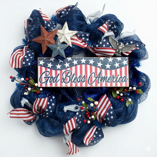 God Bless America Gift Sign - 15" x 5", 4th of July, America 250 Anniversary, Red White Blue, Wreath, Kitchen, Wooden Hanging Door Decor, Patriotic USA Decoration, Labor Day, Veterans Day, 1776