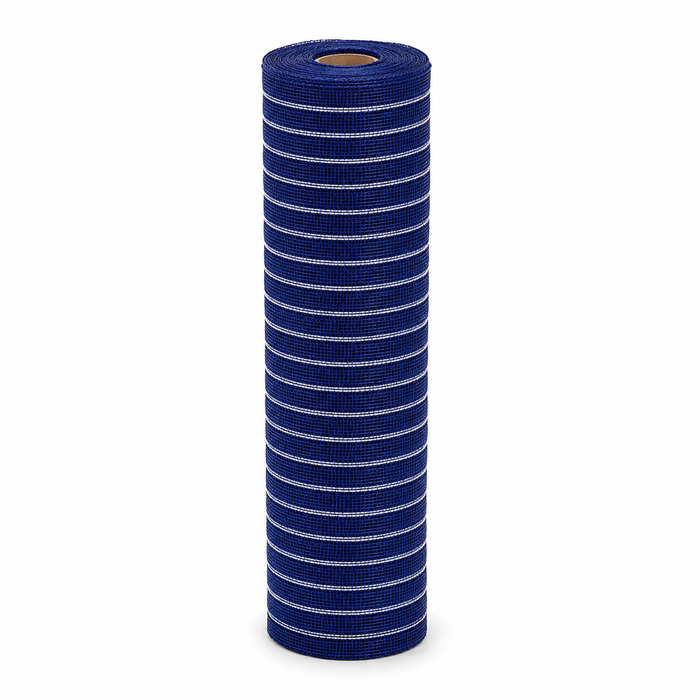 Metallic Navy Striped Deco Mesh - 10.25" x 10 Yards, Fall, Election Day, Veterans Day, Hannukah, Christmas, Police Support, Wreath, Gift Wrapping, Patriotic Decor, DIY Crafts