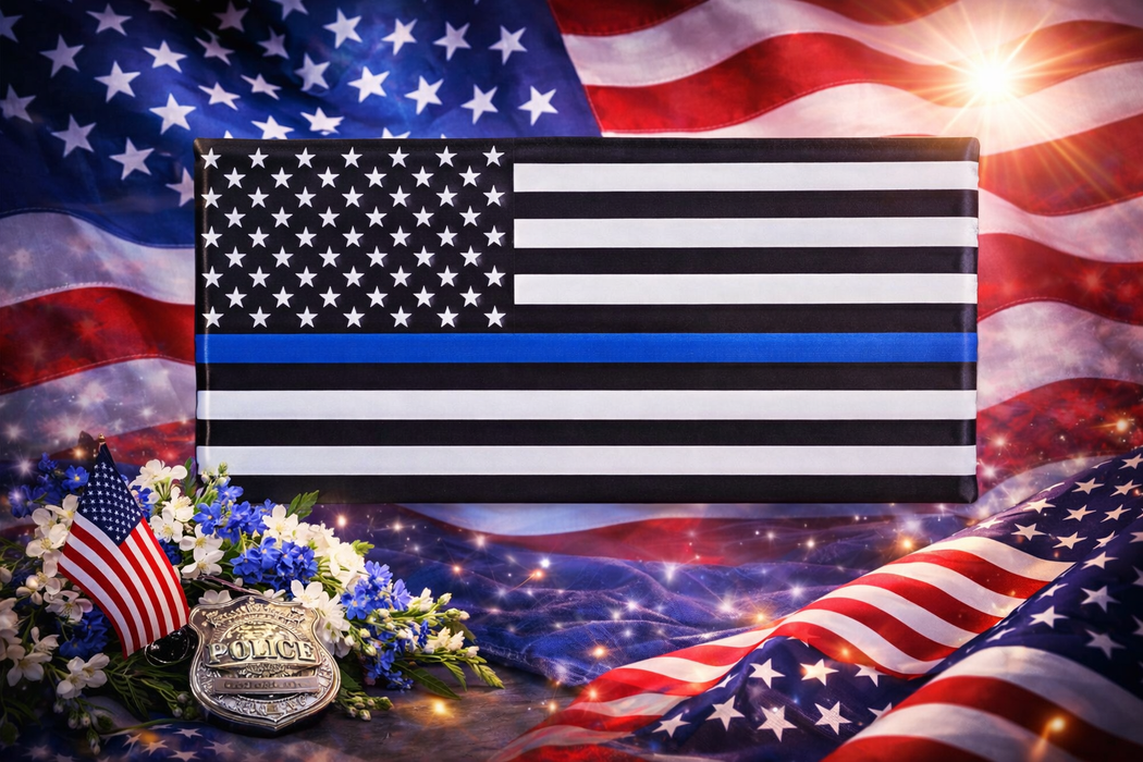 GiftWrap Etc. Support Law Enforcement Metal Sign - 12.5" x 6", 4th of July, America 250 Anniversary, American Flag, Police Appreciation, Thin Blue Line, Wreath, Veterans, Yard Decor, First Responder