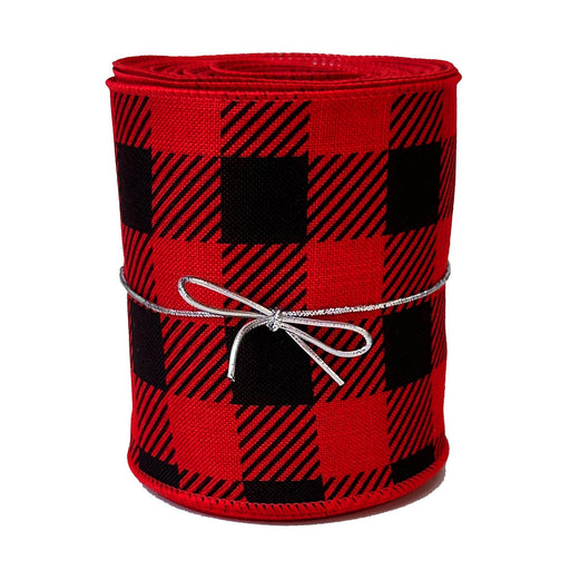 Buffalo Plaid Wired Ribbon Decoration - 4" x 10 Yards, Red & Black