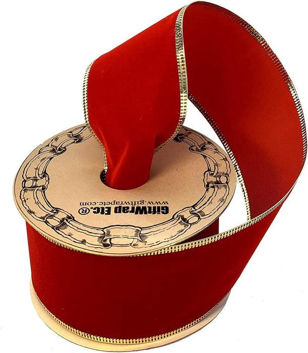 Gold Edge Red Velvet Wired Edge Ribbon - 2 1/2" x 10 Yards