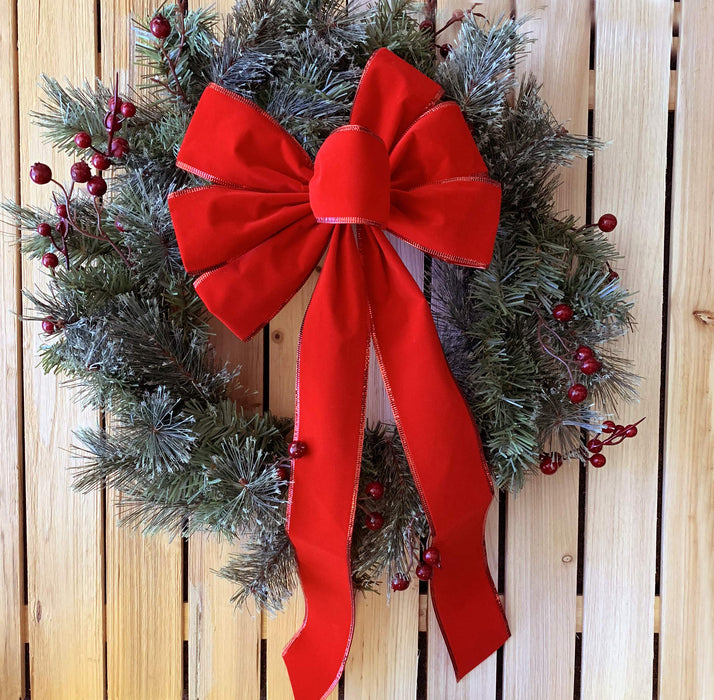 Red Velvet Wreath Christmas Bow - 10" Wide x 18" Long Tails, Holiday Front Door, Wreaths, Tree Topper, Swag, Garland Decor, Wedding, Anniversary, Birthday, Veterans Day